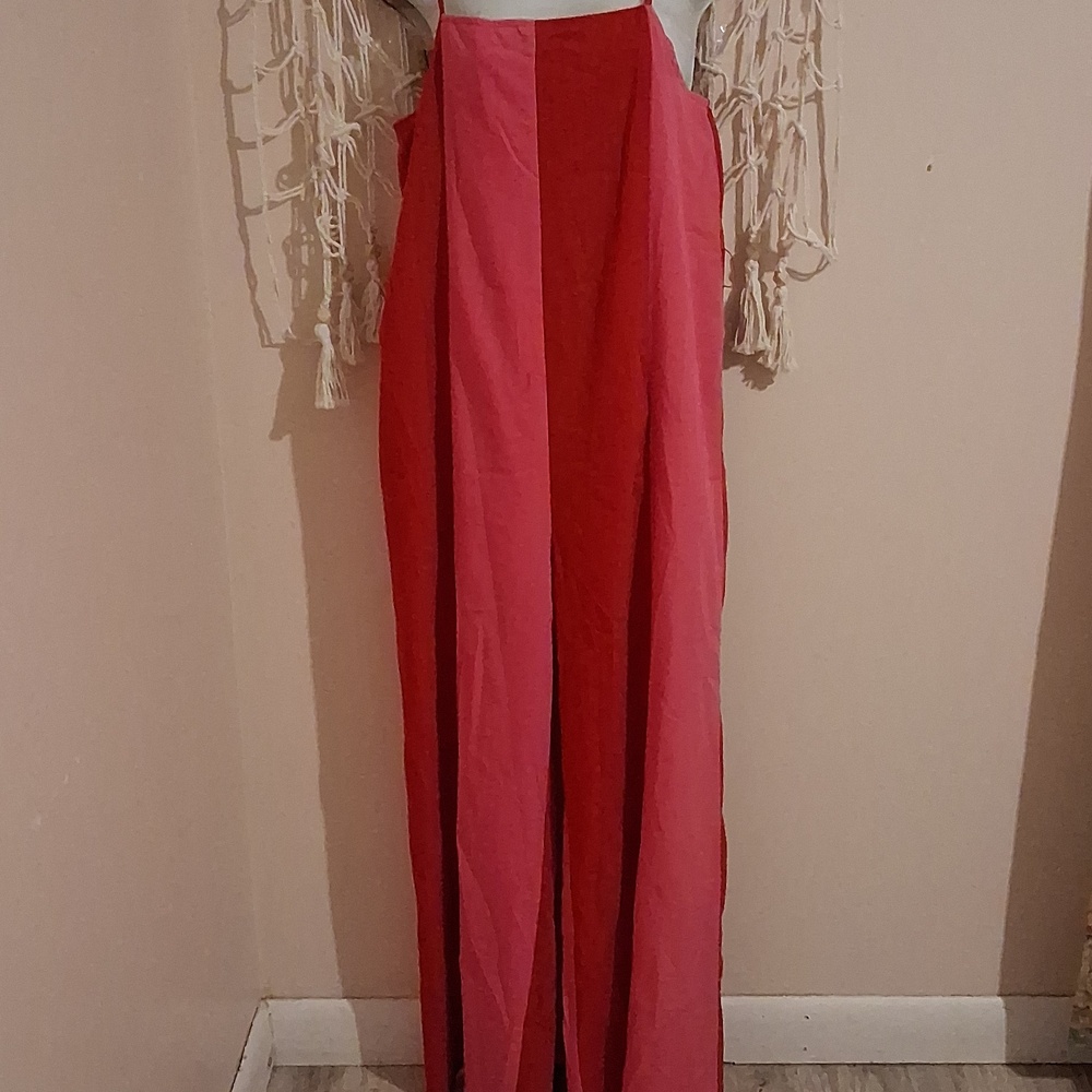 Entro Red and Pink Striped Wide Leg Pants